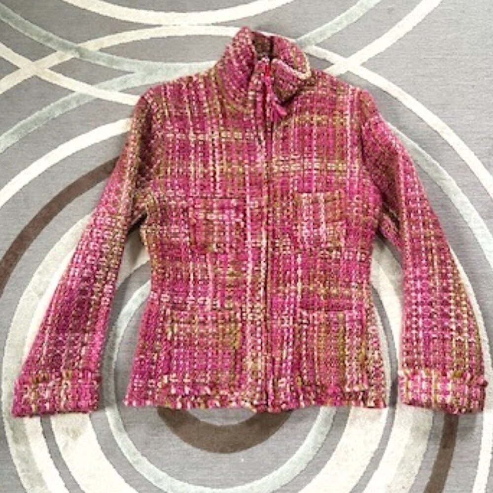 Vintage Amano Hand Knit Wool Woman's Jacket Zipper & Pockets Medium